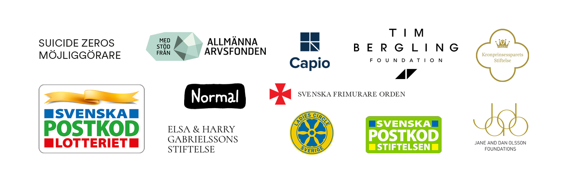 Logotyper på företag som stöttar Suicide Zero